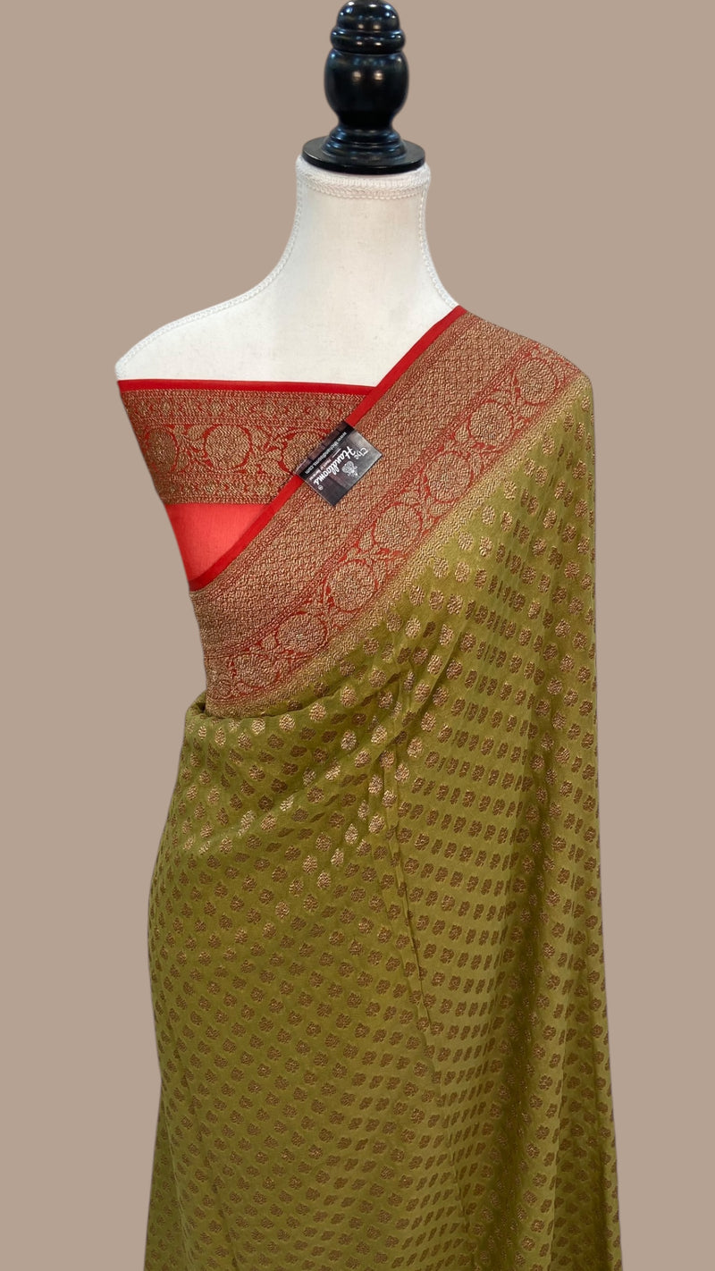 Khaddi Georgette Handloom Banarasi Saree -  Antique zari - The Handlooms