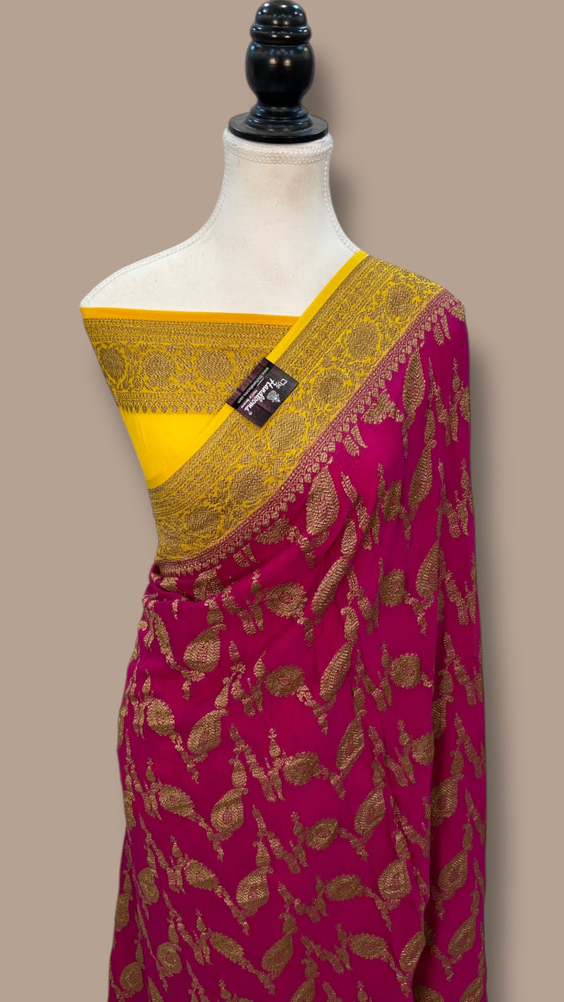 Khaddi Georgette Handloom Banarasi Saree - Antique zari - The Handlooms