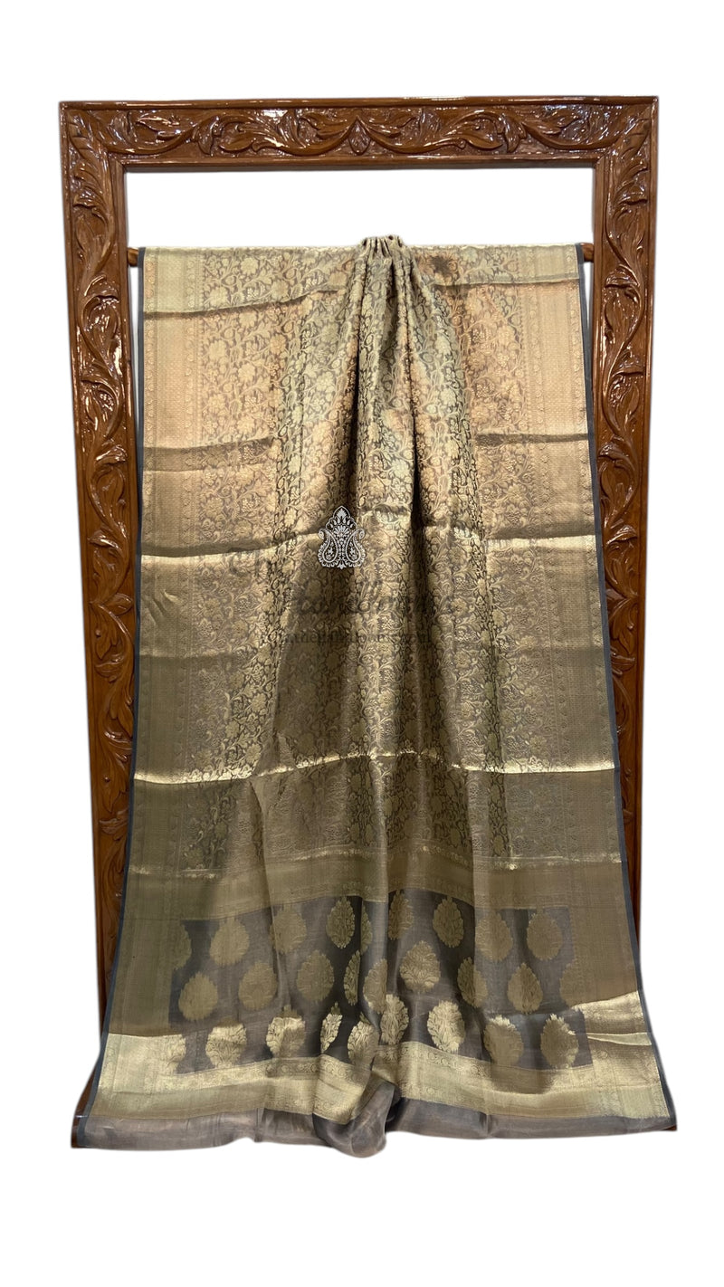 Pure Kora Tissue Tanchui Handloom Banarasi Saree - The Handlooms