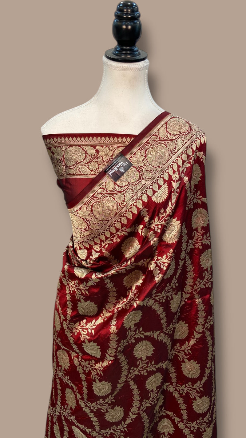 Pure Katan Silk Banarasi Handloom Saree - All over Jaal work - The Handlooms