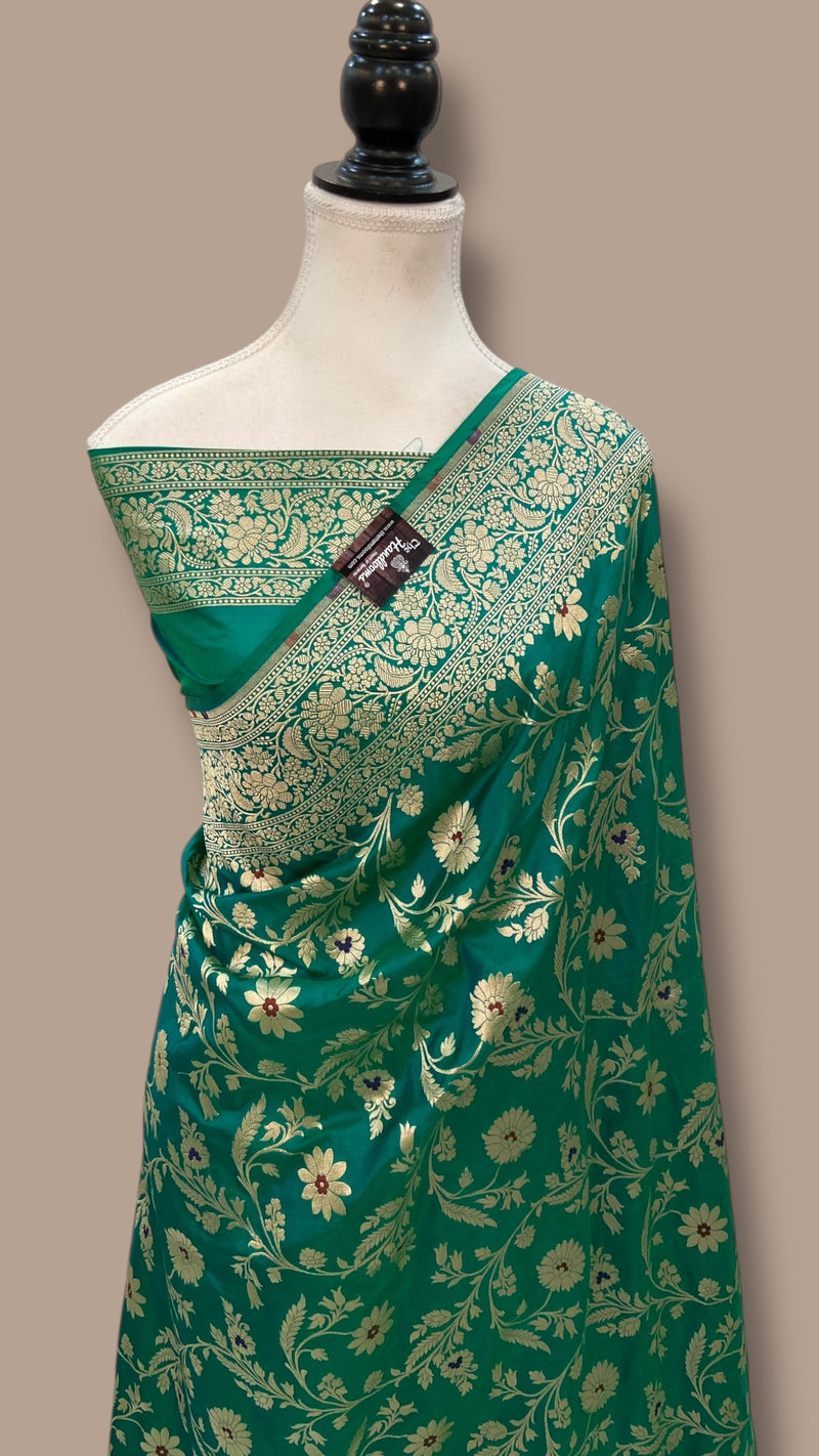 Pure Katan Silk Banarasi Handloom Saree - All over Jaal Work With Meenakari - The Handlooms