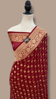 Pure Georgette Banarasi Bandhej Handloom Saree - The Handlooms