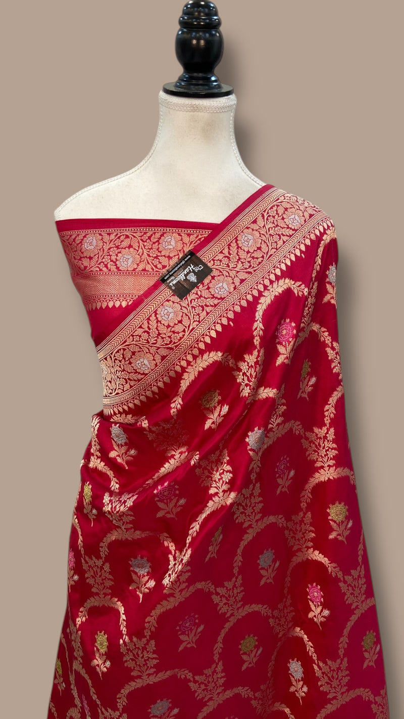 Pure Katan Silk Banarasi Handloom Saree - All over Jaal work With Meenakari - The Handlooms