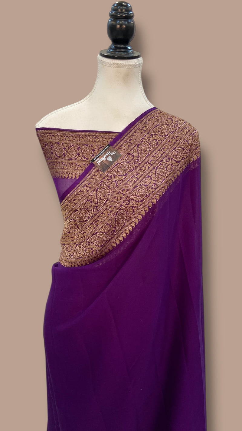Pure Khaddi Georgette Handloom Banarasi Saree - Antique Zari - The Handlooms