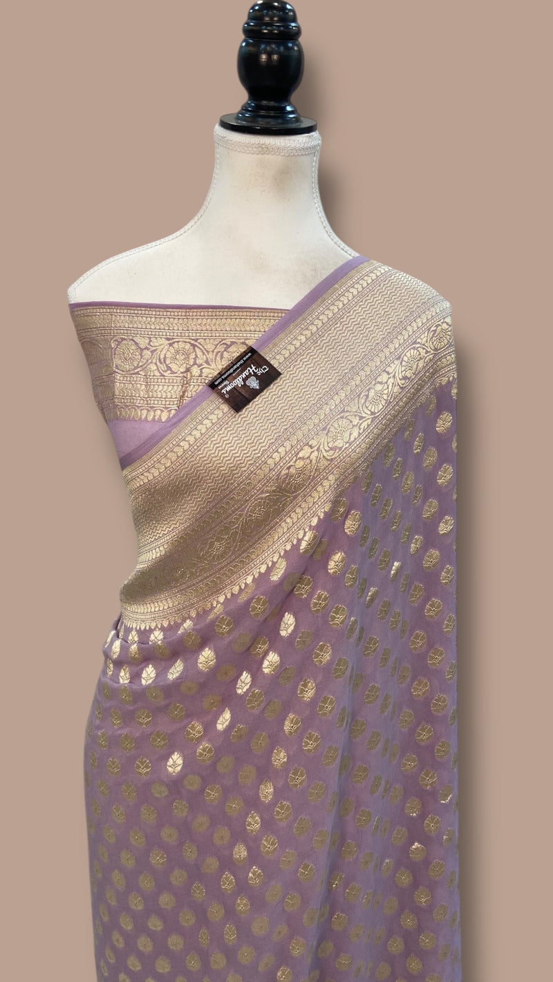 Pure Khaddi Georgette Handloom Banarasi Saree with water zari - The Handlooms