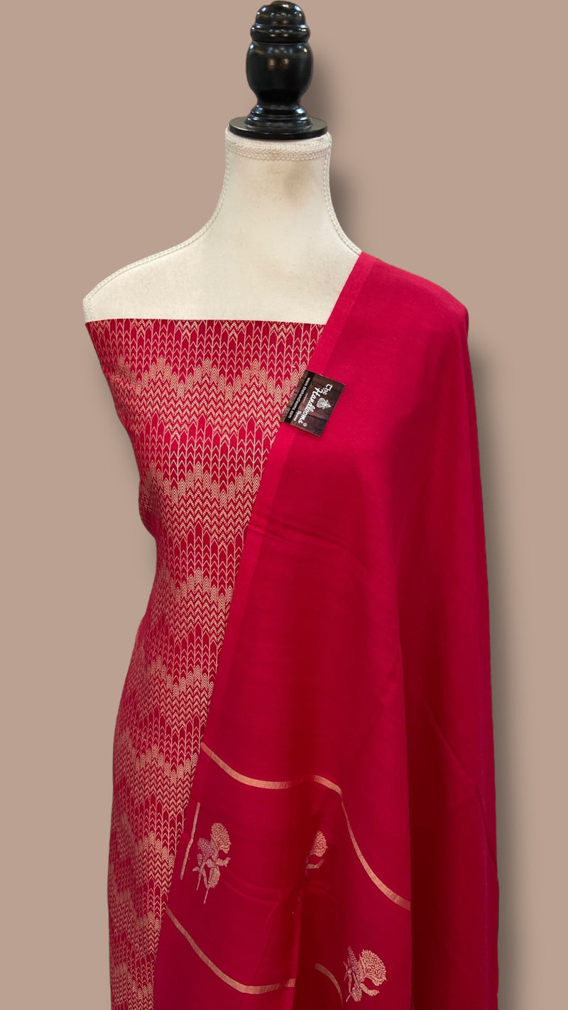 Pure Moonga Silk Banarasi Dress Material - The Handlooms