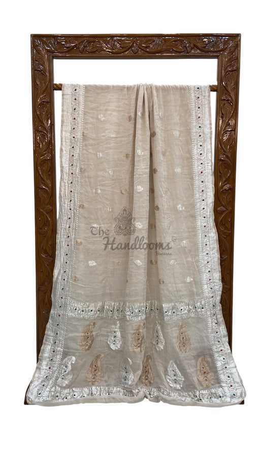 Handloom Banarasi Khaddi Georgette Tissue Saree | All-Over Sona Roopa Kadua Motifs & Meenakari - The Handlooms