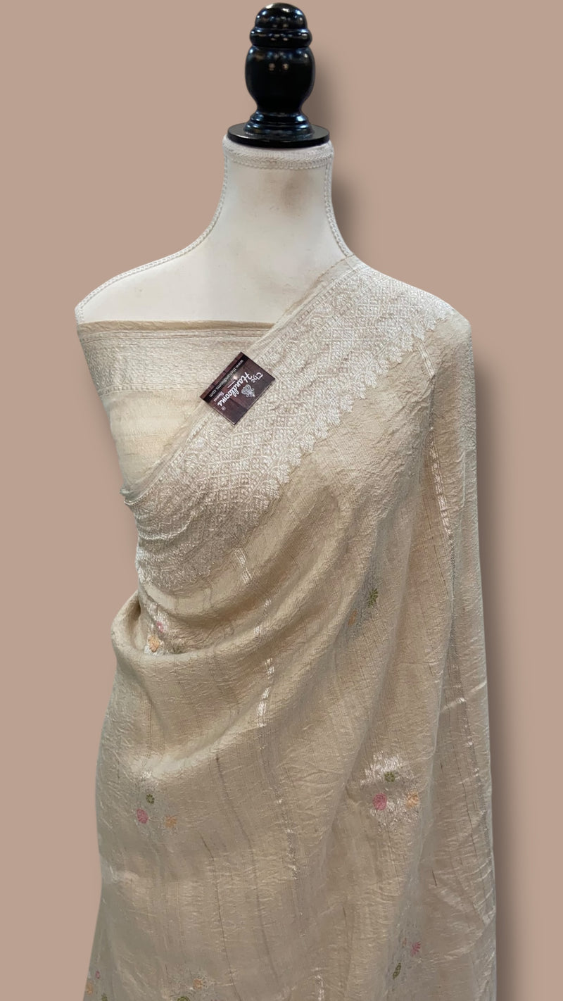 Tussar Georgette Handloom Banarasi Saree - All Over Kadua Boota - The Handlooms