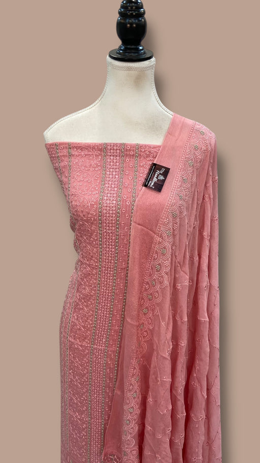 Pure Georgette Banarasi Chikankari Dress material - The Handlooms