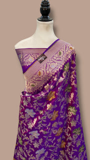 Pure Katan Silk Banarasi Handloom Saree - All Over Jaal Work - With Meenakari - The Handlooms