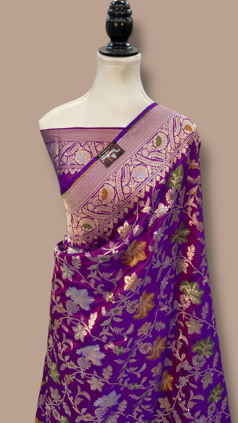 Pure Katan Silk Banarasi Handloom Saree - All Over Jaal Work - With Meenakari - The Handlooms