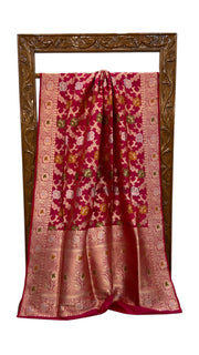 Pure Katan Silk Banarasi Handloom Saree - All Over Jaal Work - With Meenakari - The Handlooms