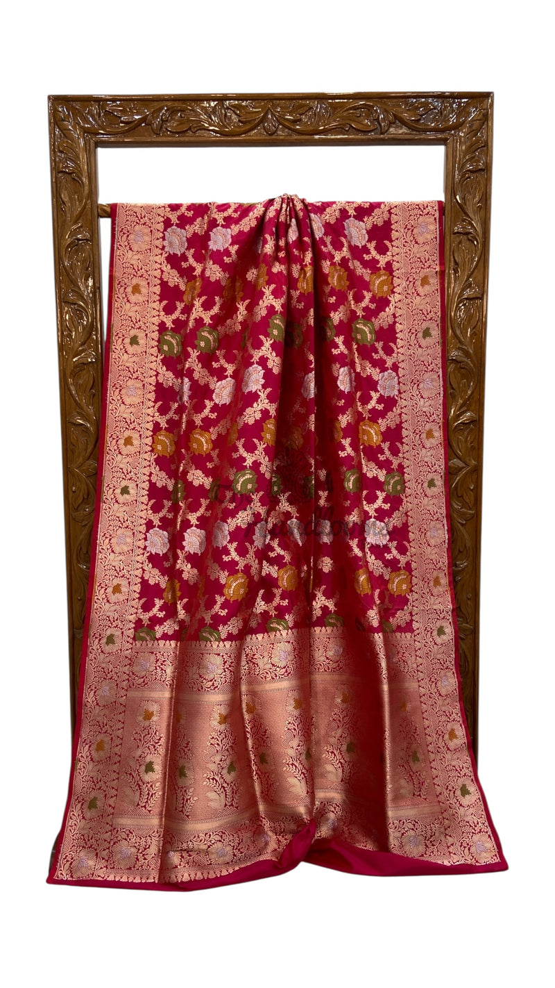 Pure Katan Silk Banarasi Handloom Saree - All Over Jaal Work - With Meenakari - The Handlooms