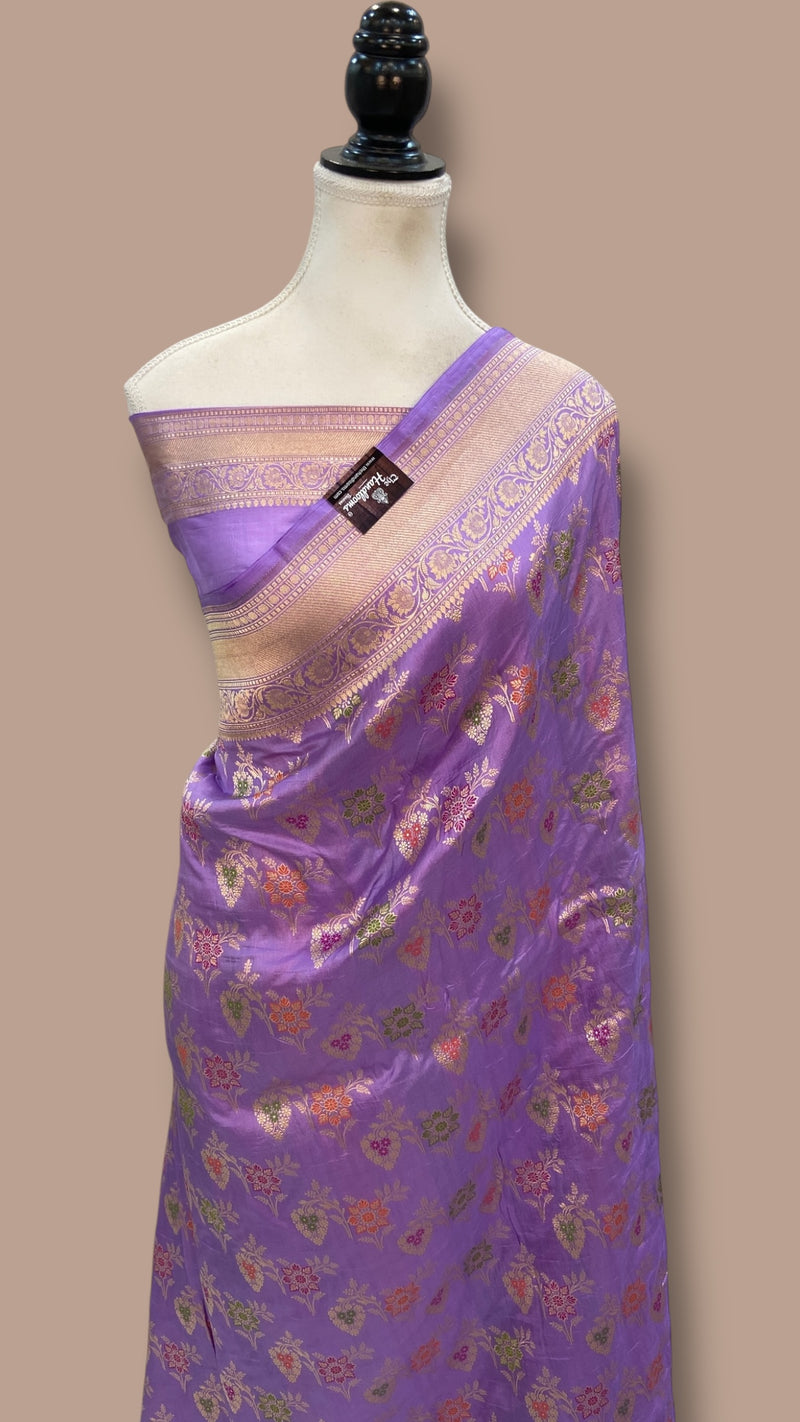 Pure Katan Silk Banarasi Handloom Saree - All over Jaal work With Meenakari - The Handlooms