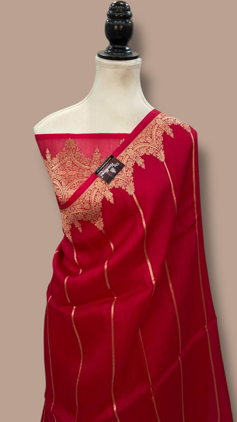 Pure Kora Handloom Banarasi Saree - Stripe - The Handlooms