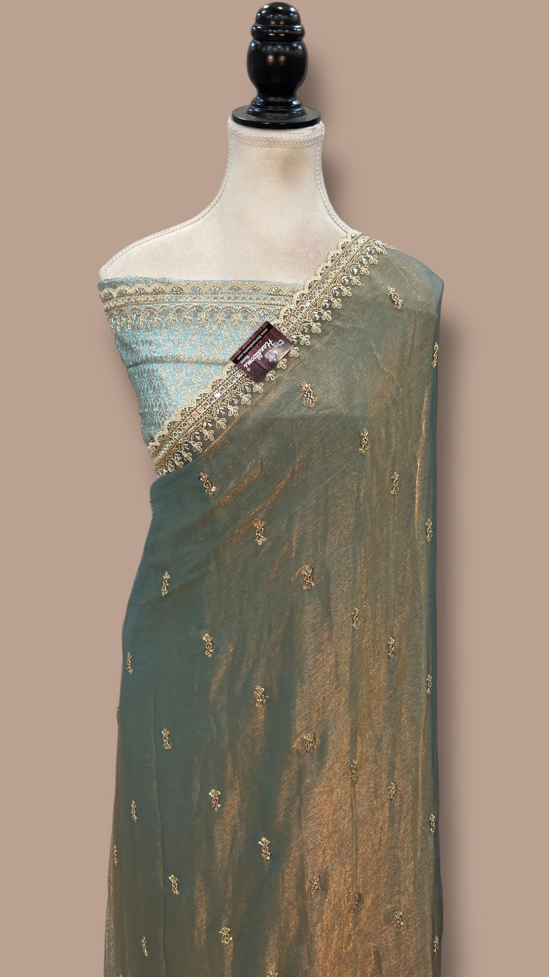 Georgette Tissue Handloom Banarasi Saree With Handwork - The Handlooms