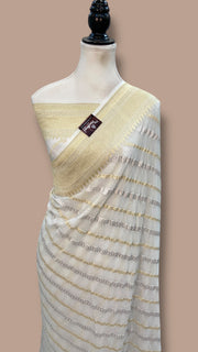 Khaddi Georgette Handloom Banarasi Saree - All Over Sona Roopa Jaal Work - The Handlooms