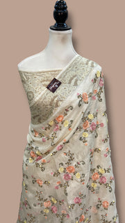 Tussar Silk Handloom Banarasi Saree With Chikankari - The Handlooms