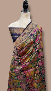 Multicolor Pure Katan Silk Banarasi Handloom Saree - All over Jaal Work With Rangkart - The Handlooms