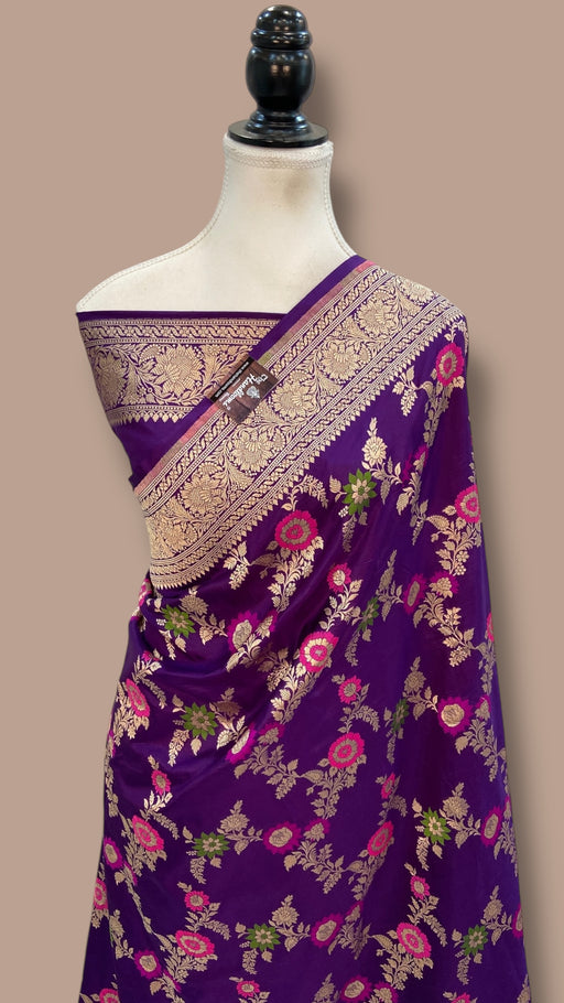 Pure Katan Silk Banarasi Handloom Saree - All over Jaal Work With Meenakari - The Handlooms