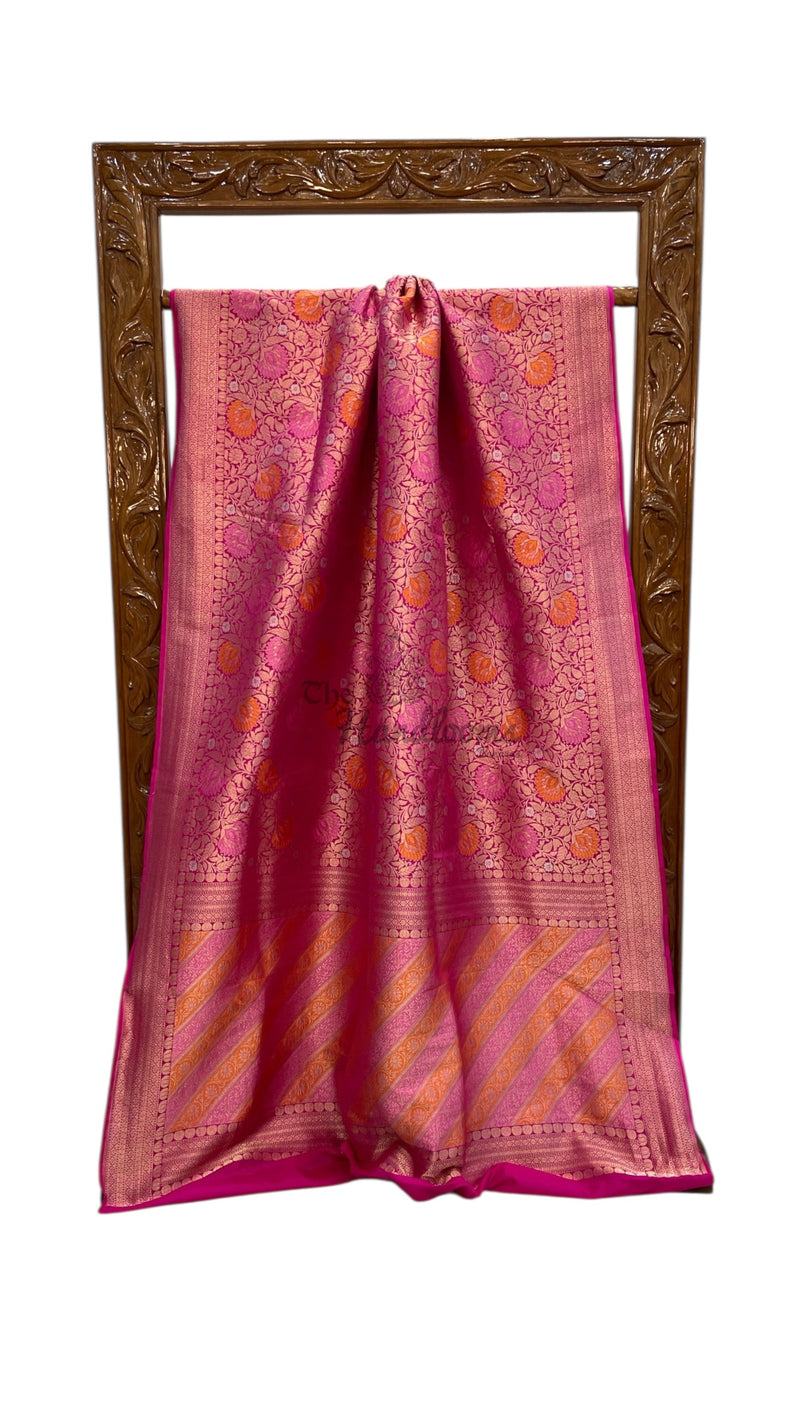 Regal Pure Katan Silk Banarasi Saree – Handwoven Tanchui Brocade with Meenakari Work - The Handlooms
