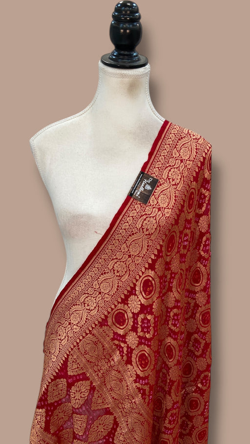 Pure Georgette Banarasi Bandhej Handloom Dupatta - The Handlooms