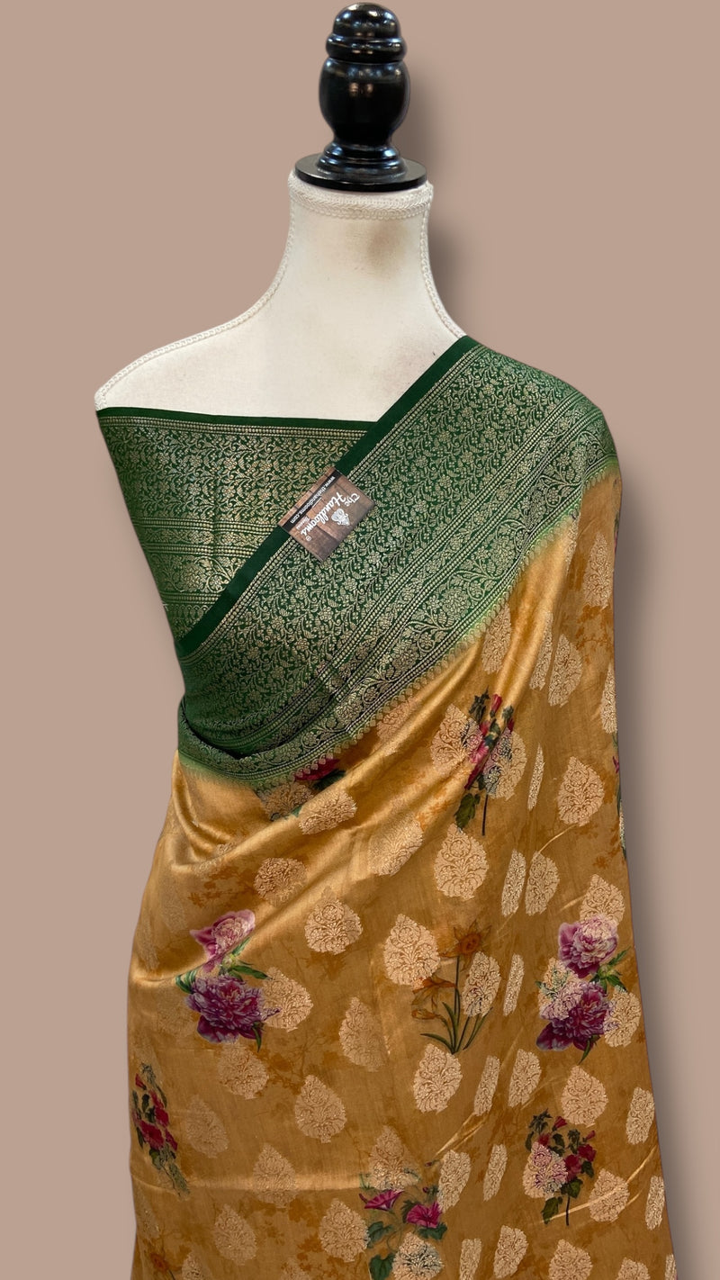 Pure Chiniya Silk Handloom Banarasi Saree Digital Print - The Handlooms