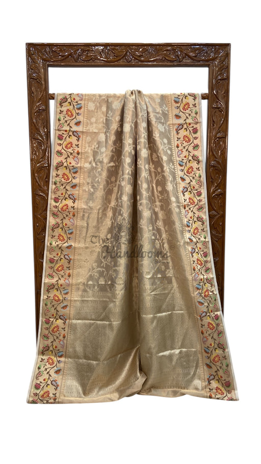 Pure Kora Tissue Handloom Banarasi Saree - Paithani Border - The Handlooms