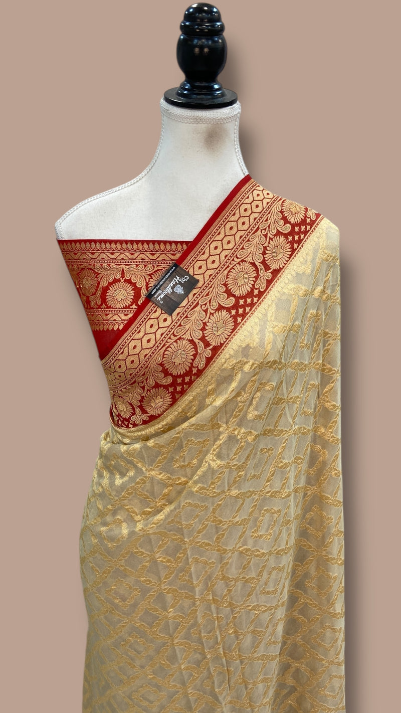 Pure Khaddi Georgette Handloom Banarasi Saree - Gold Zari