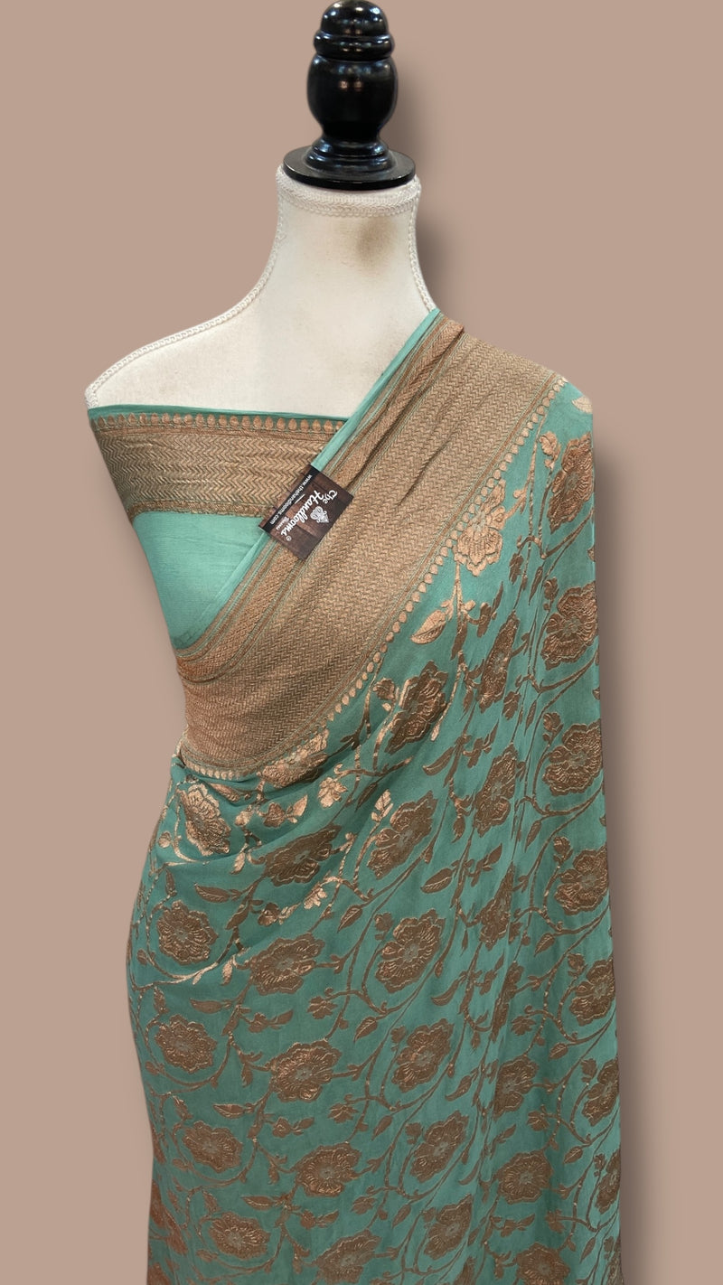 Pure Khaddi Georgette Handloom Banarasi Saree - Copper Zari