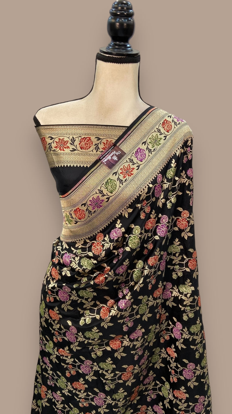 Pure Katan Silk Banarasi Handloom Saree - All over Jaal work with Meenakari - The Handlooms