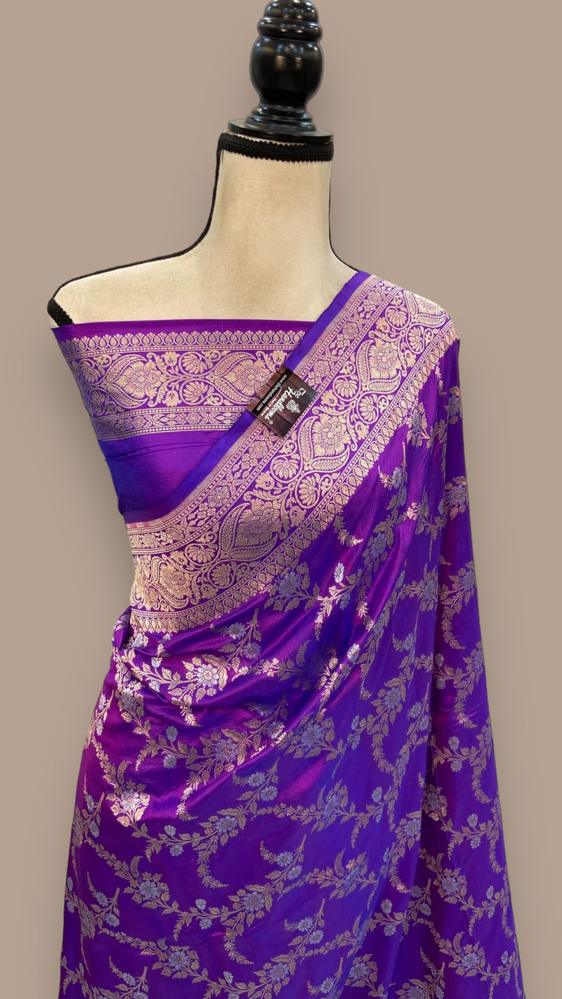 Pure Katan Silk Banarasi Handloom Saree - All over Sona Roopa Jaal work - The Handlooms