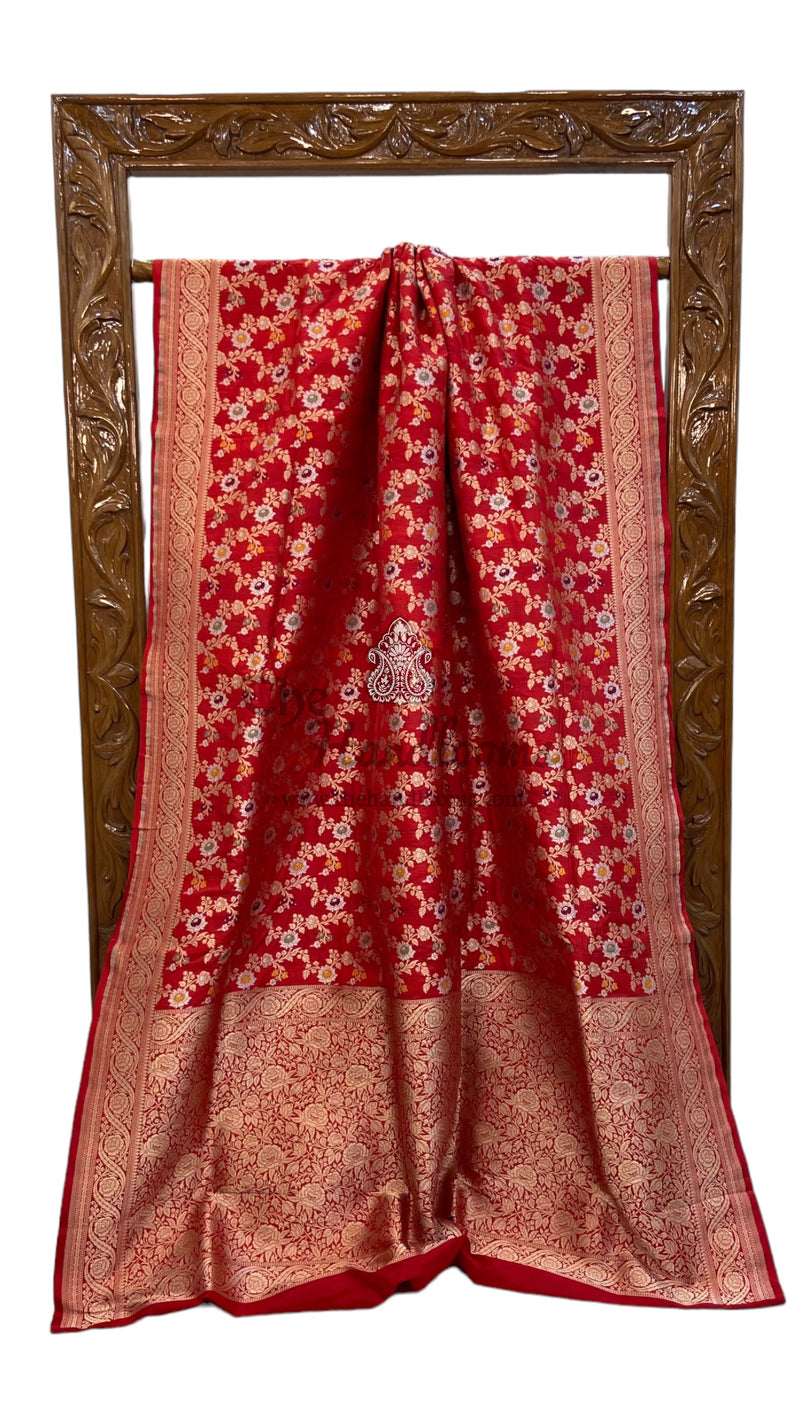 Pure Katan Silk Banarasi Handloom Saree - All over Jaal work with Meenakari - The Handlooms