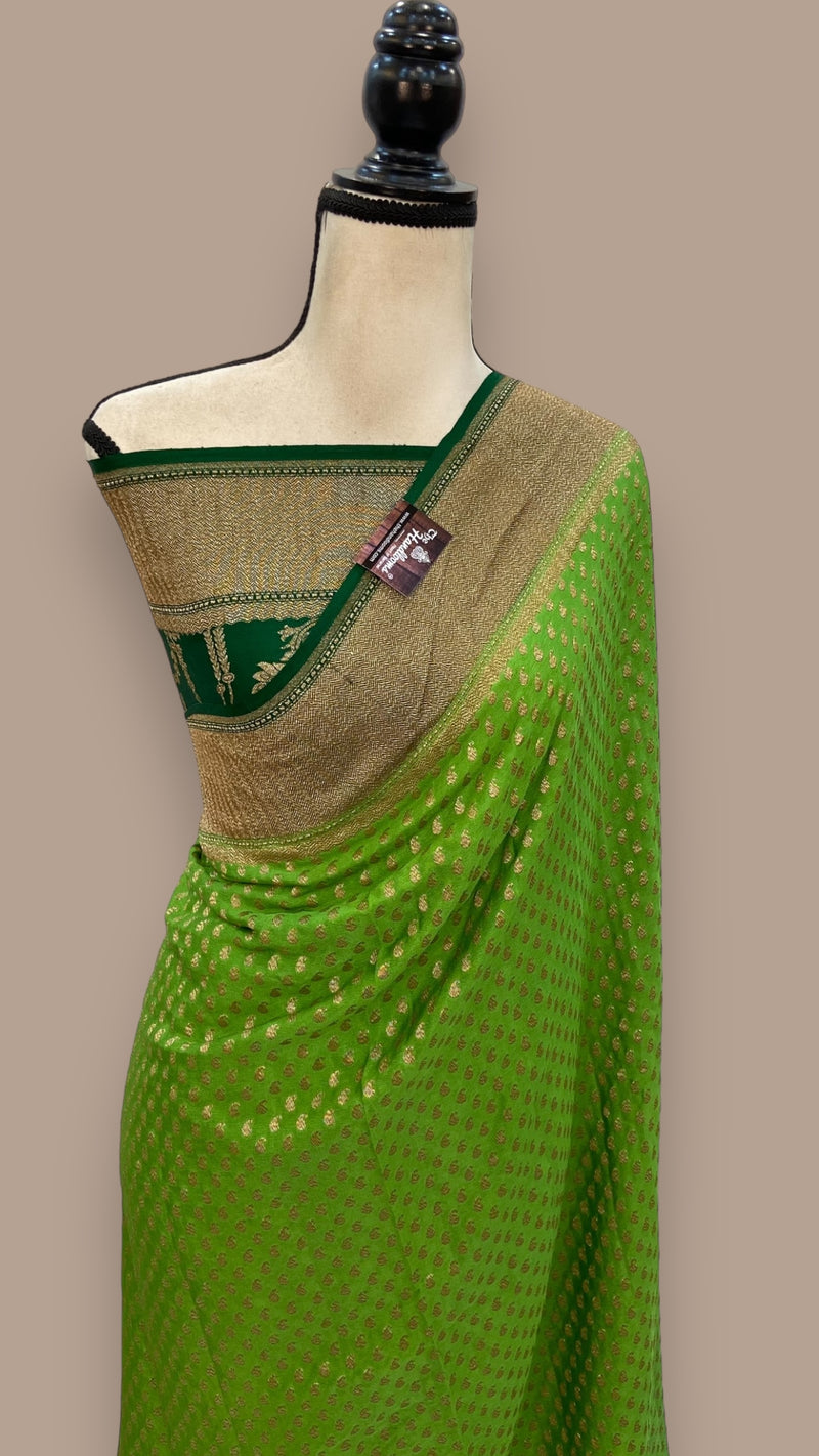 Khaddi Crepe Georgette Banarasi Saree -  Antique zari - The Handlooms