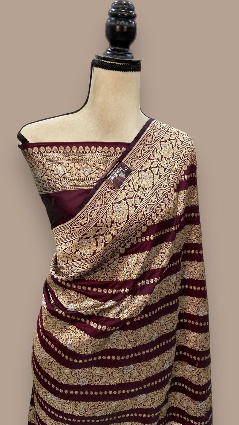 Pure Katan Silk Banarasi Handloom Saree - All over Sona Roopa Jaal work - The Handlooms