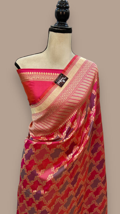 Pure Katan Silk Banarasi Handloom Saree - All over Jaal work - With Meenakari