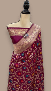 Pure Katan Silk Banarasi Handloom Saree - All over Jaal work - With Meenakari - The Handlooms