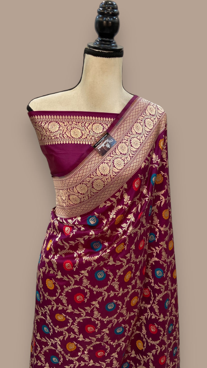 Pure Katan Silk Banarasi Handloom Saree - All over Jaal work - With Meenakari - The Handlooms