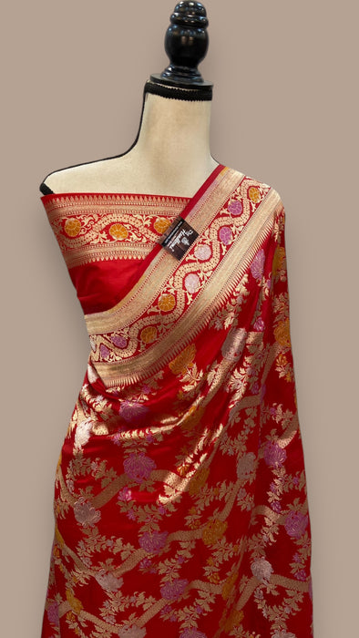 Pure Katan Silk Banarasi Handloom Saree - All over Jaal work with Meenakari