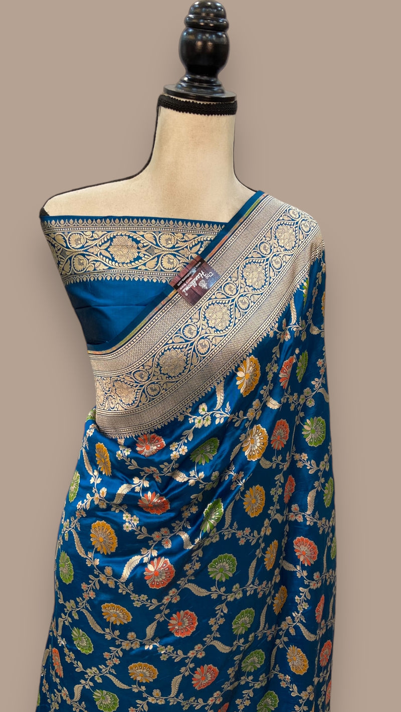 Pure Katan Silk Banarasi Handloom Saree - All over Jaal work with Meenakari - The Handlooms