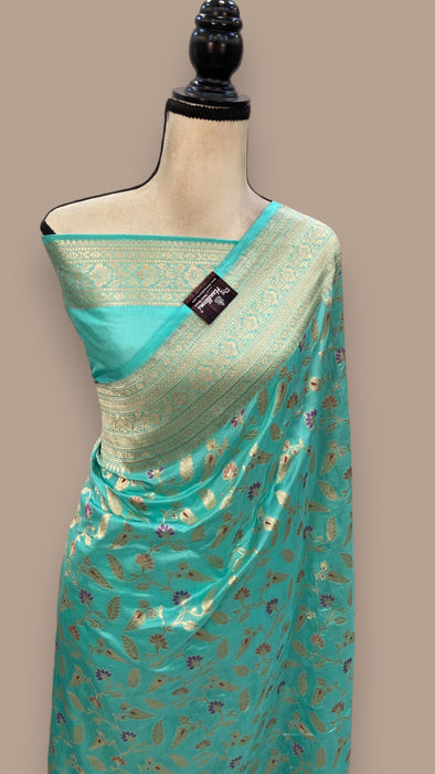 Pure Katan Silk Banarasi Handloom Saree - All over Jaal work with Meenakari