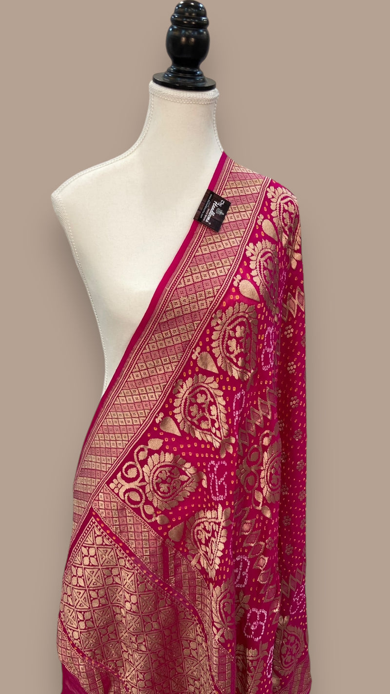 Pure Georgette Banarasi Bandhej Handloom Dupatta - The Handlooms