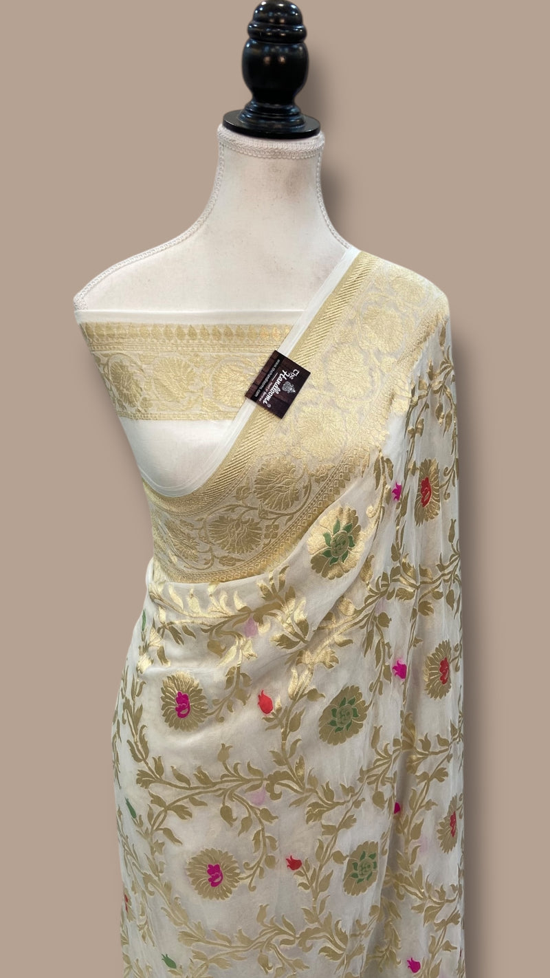 Khaddi Georgette Handloom Banarasi Saree - All over Jaal Work with meenakari - The Handlooms