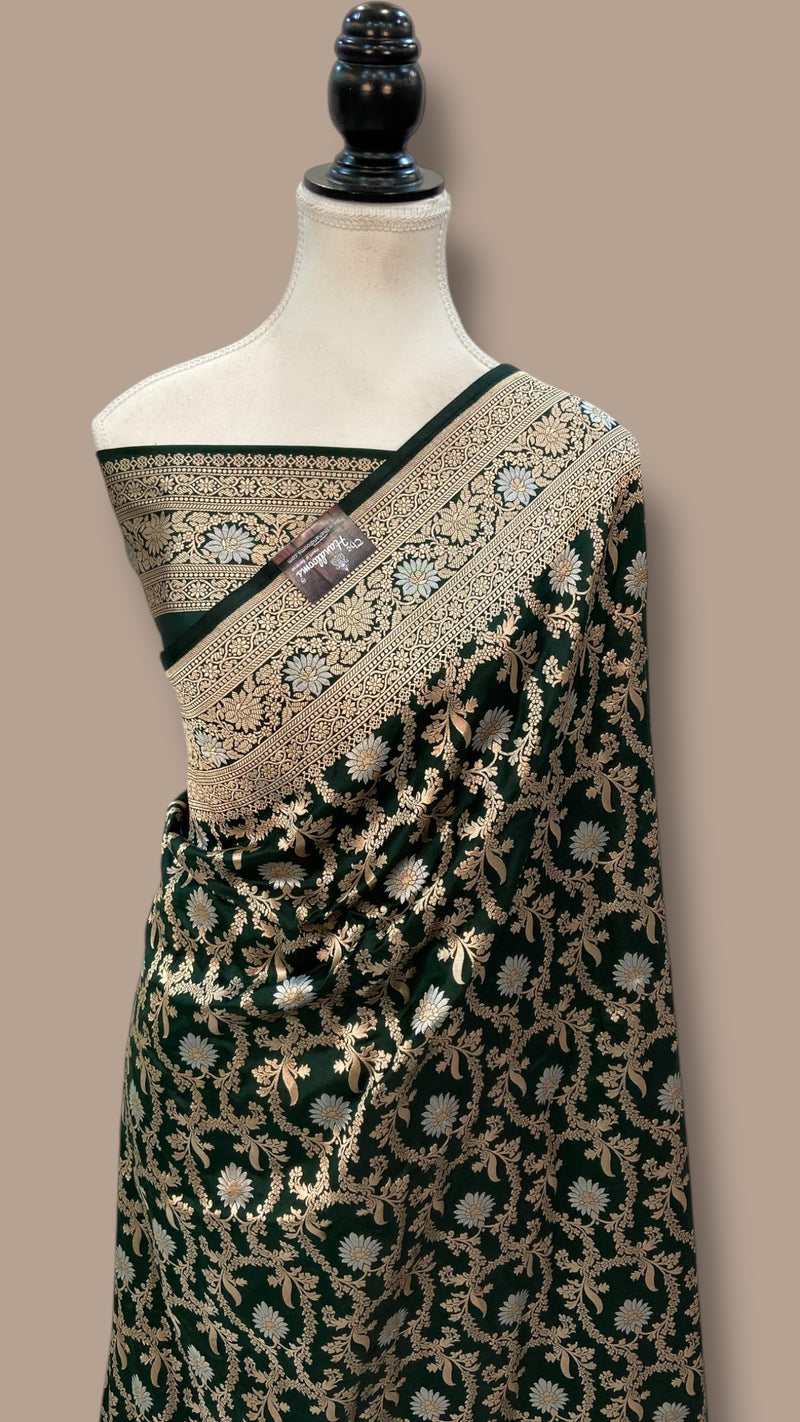 Pure Katan Silk Banarasi Handloom Saree - All over Sona Roopa Jaal Work - The Handlooms