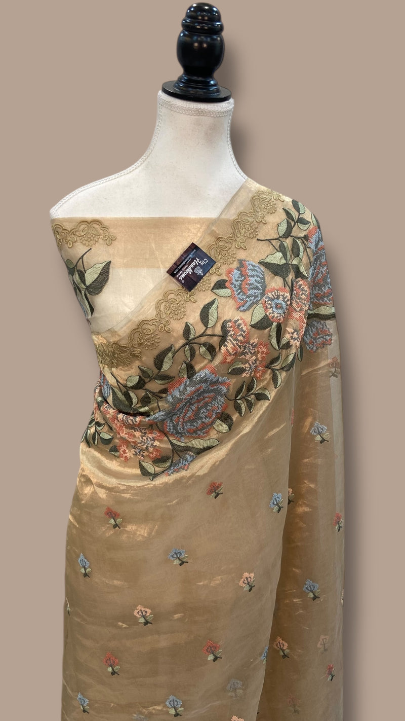 Pure Tissue Handloom Banarasi Saree With Chikankari - The Handlooms