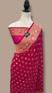 Pure Georgette Banarasi Bandhej Handloom Saree - The Handlooms
