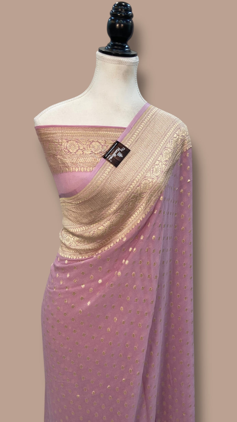 Pure Khaddi Georgette Handloom Banarasi Saree with water zari - The Handlooms