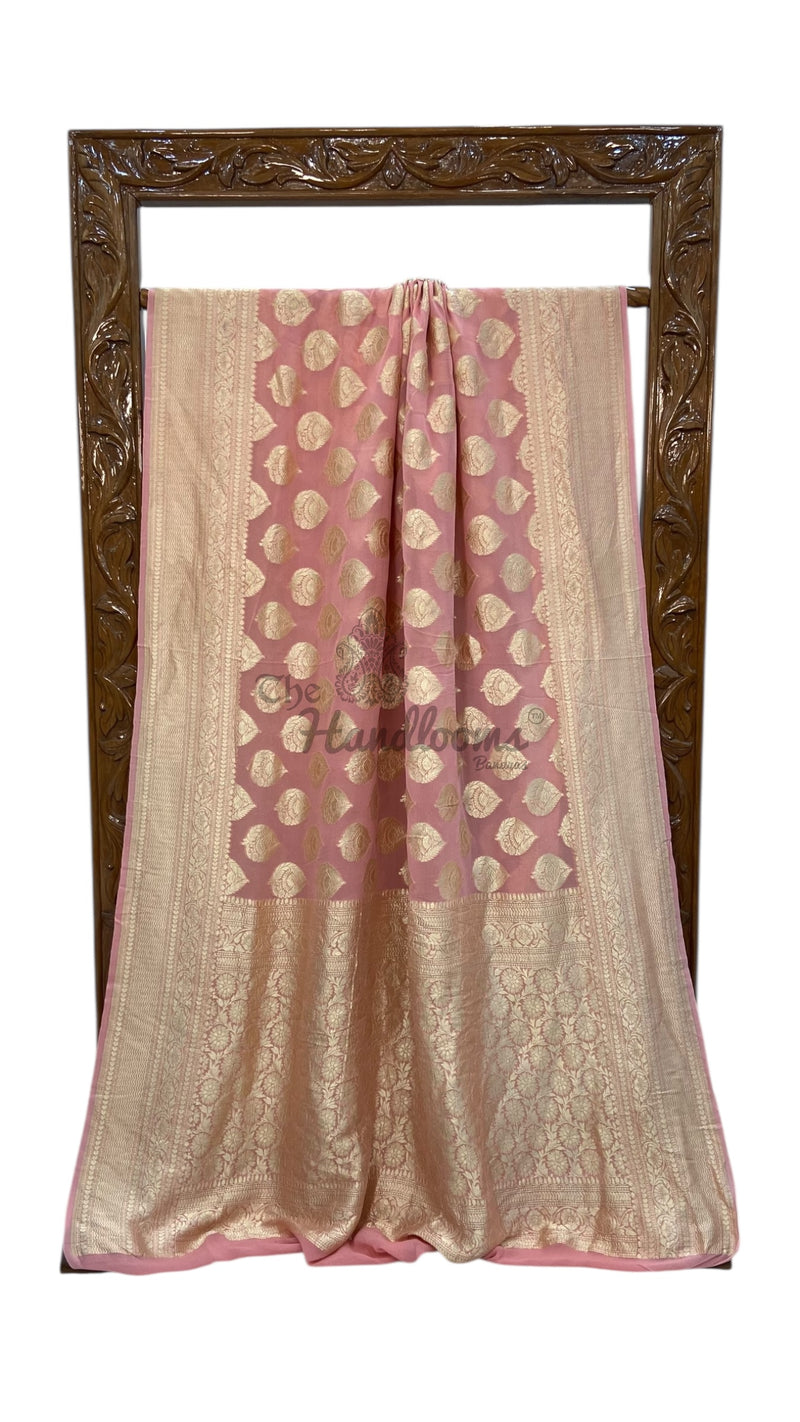 Pure Khaddi Georgette Handloom Banarasi Saree with water zari - The Handlooms