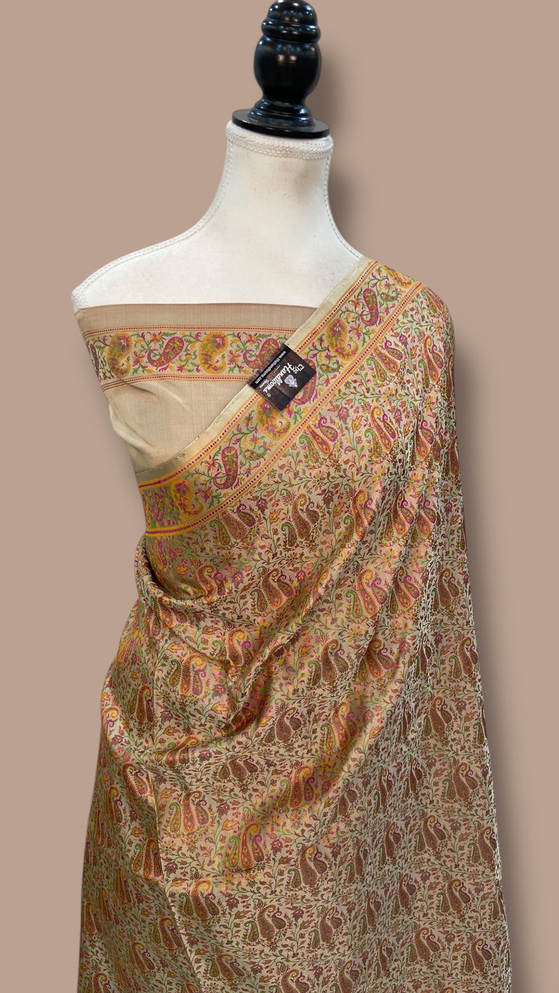 Regal Pure Katan Jamdani Silk Banarasi Saree – Handwoven Tanchui Brocade - The Handlooms