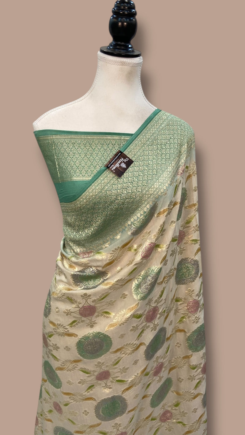 Moonga Georgette Handloom Banarasi Saree - Rangkat - The Handlooms
